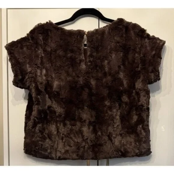 NWT Size L- Anthropologie Maeve faux-fur tee in Chocolate (NWT US$ 120) - Picture 7 of 16